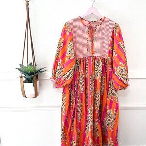 Indian Soft Cotton Animal Print Summer Dress Night Midi Girl Size S